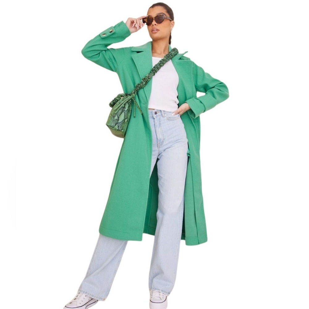 Vintage 90’s Gallery Spring Summer Kelly Green Lined Trench Coat Pockets Size 10